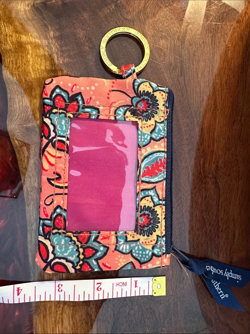 Simply Southern Coral Teal Floral Card Holder Keyring - Picture 4 of 4